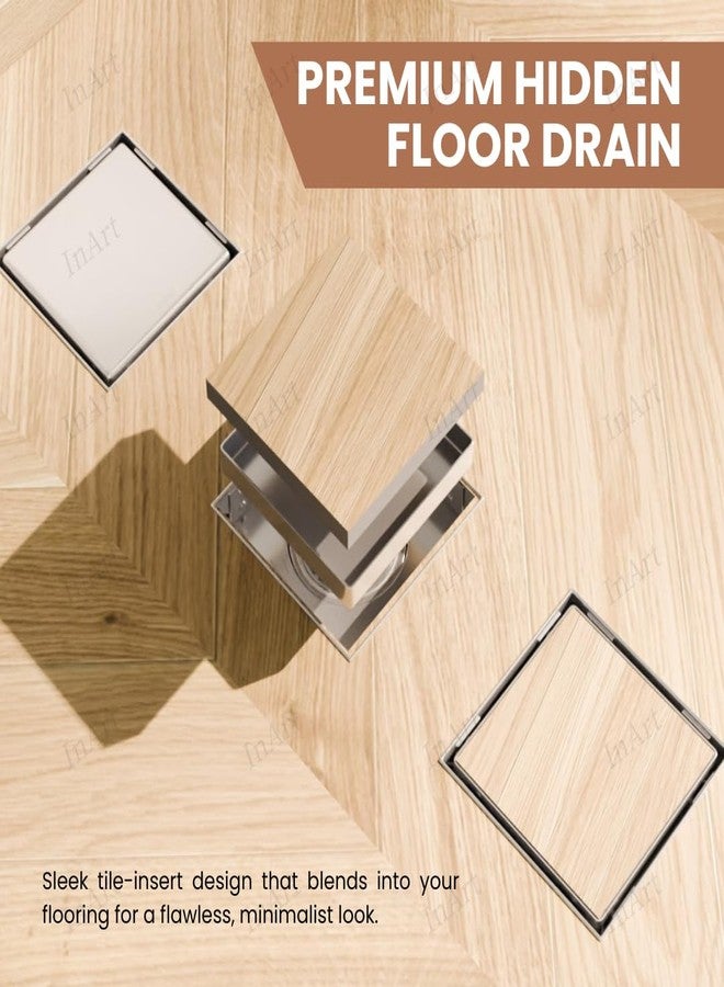 إينارت مصرف أرضي InArt Quadrate مُدمج مع البلاط | فولاذ مقاوم للصدأ 304 | قناة تصريف دش غير مرئية | 5 × 5 بوصة | مصرف أرضي لمياه الصرف الصحي لبلاط 13 مم | قناة تصريف | مصيدة مضادة للصراصير | فضي - Image 4